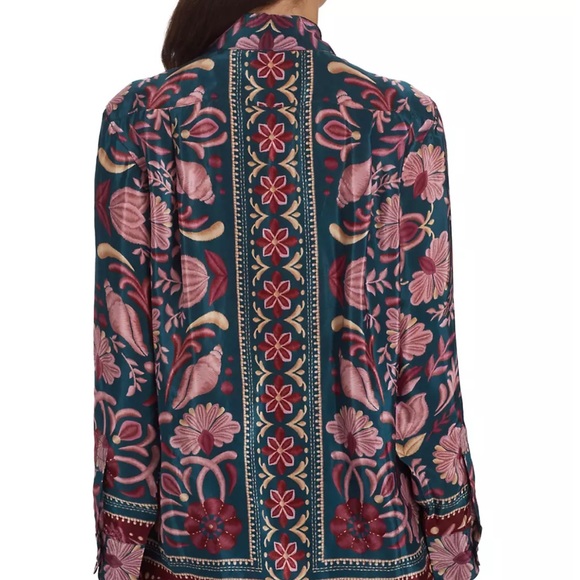 NW*O*T Farm Rio Seashell Flowers Shirt Pink Teal M - Picture 5 of 9